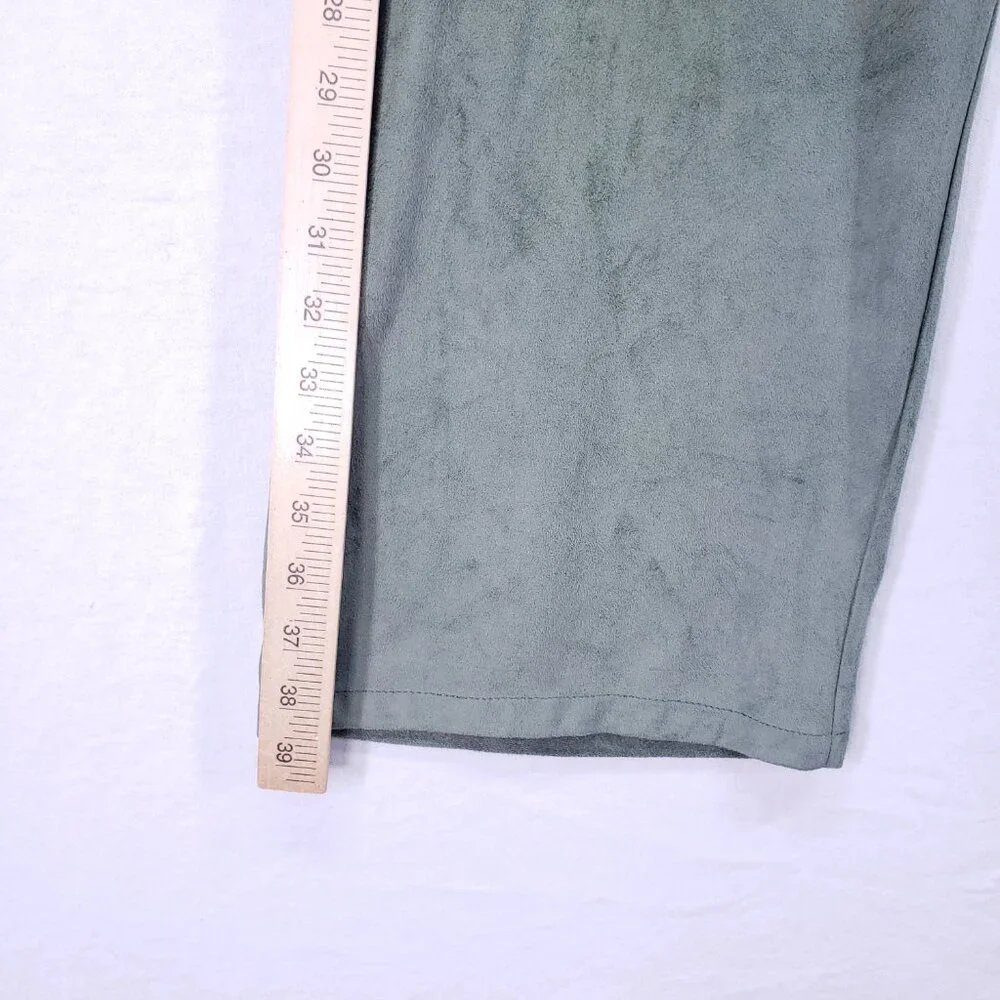 Susan Bristol Sage Green Suede 2 Piece Lounge Set Sweater Wide Leg Pants Size XL